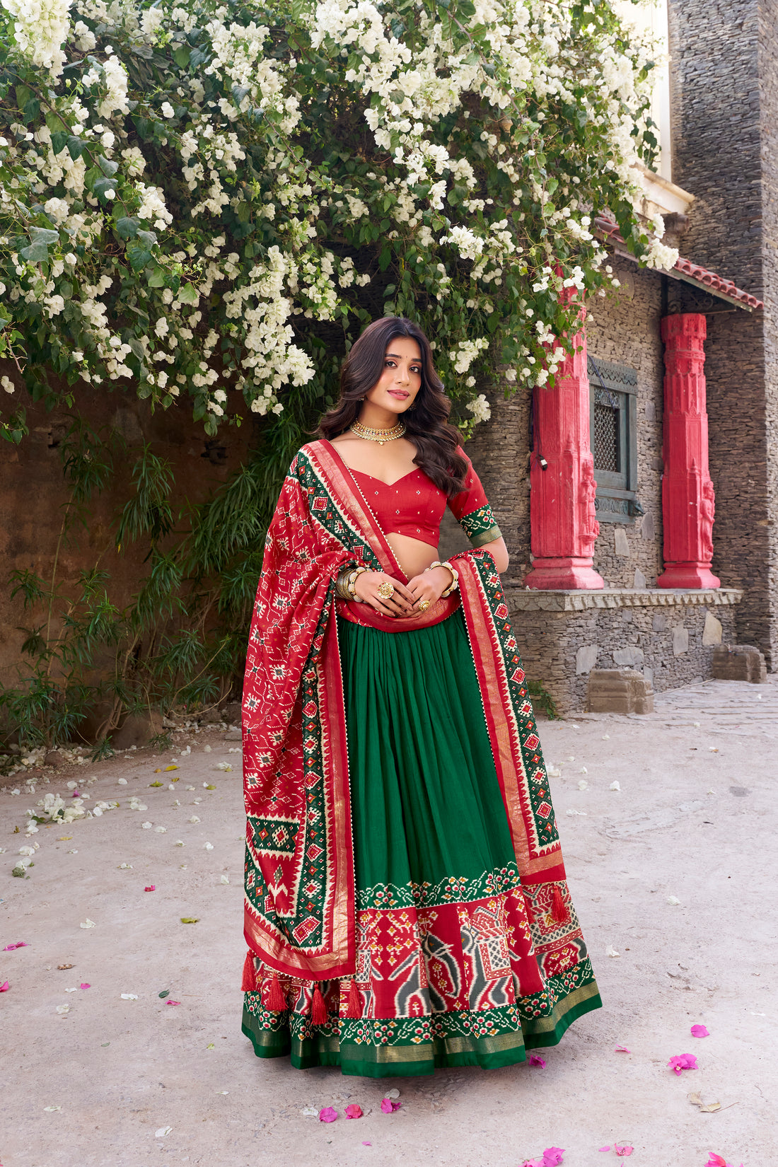 re  & green ikkat  elephant chaarm choli