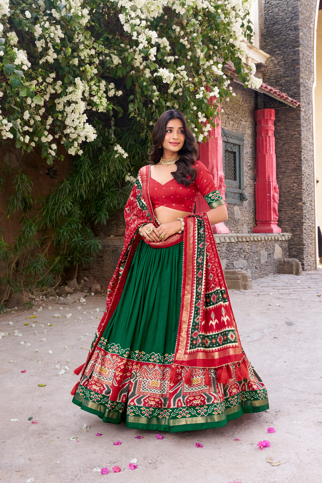 re  & green ikkat  elephant chaarm choli