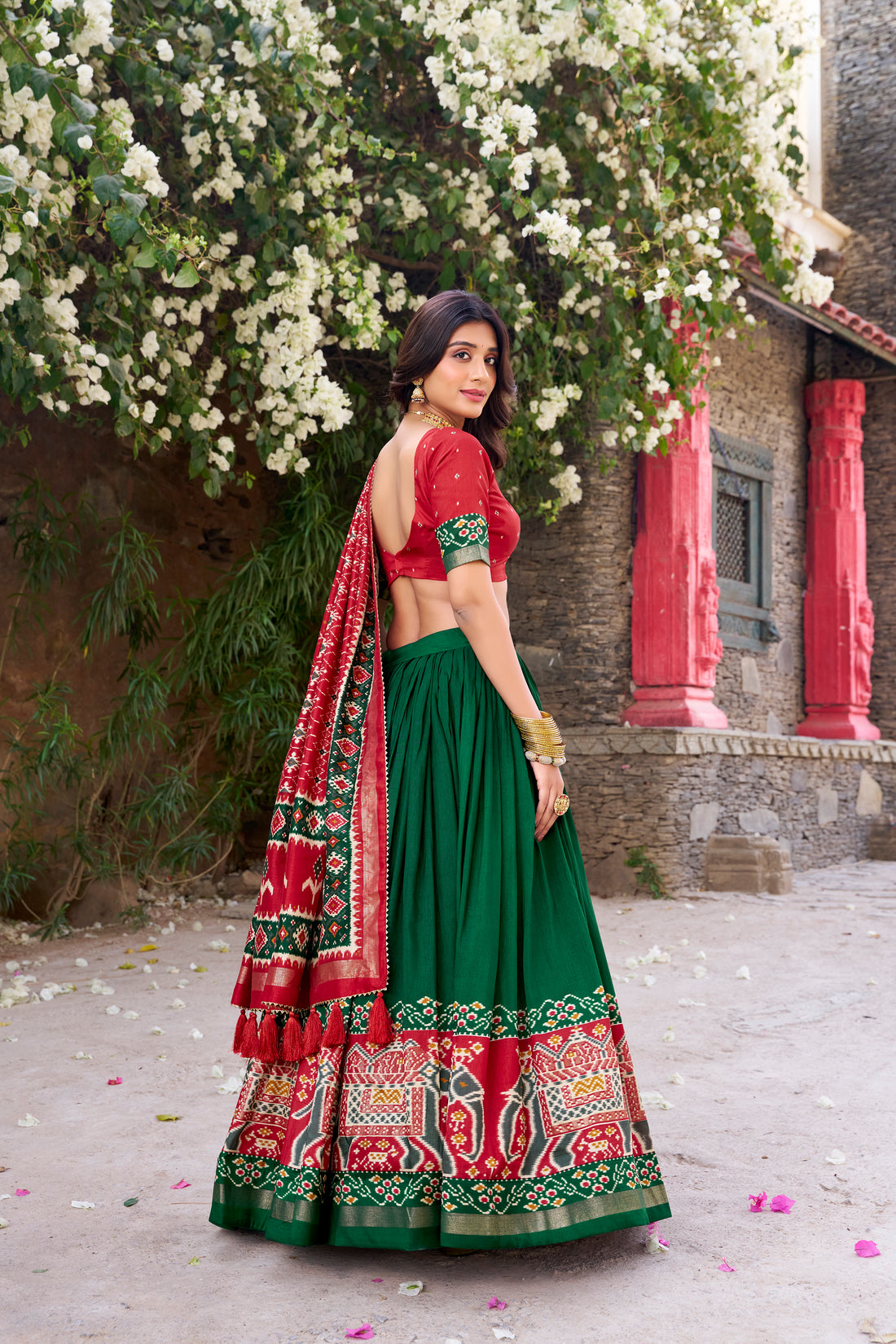 re  & green ikkat  elephant chaarm choli