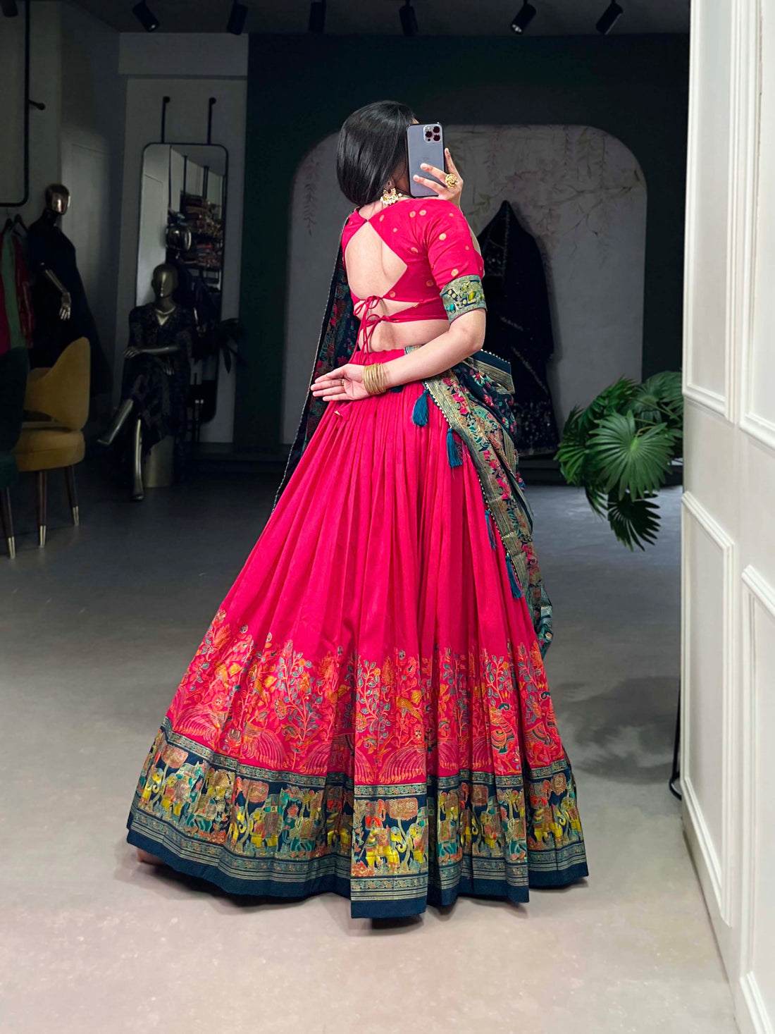 Exquisite Floral Fantasy: Tusser Silk Lehenga Choli with Intricate Print and Dupatta