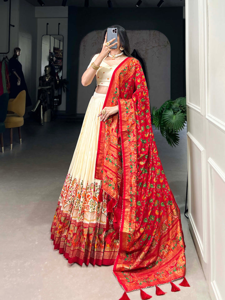 Exquisite Floral Fantasy: Tusser Silk Lehenga Choli with Intricate Print and Dupatta