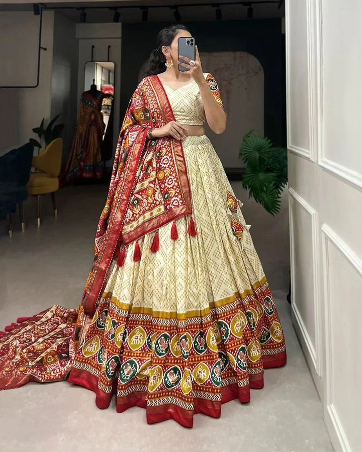 Tusser Silk Lehenga Choli with Intricate Print and Dupatta