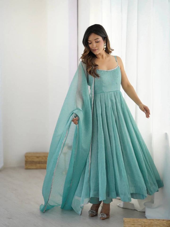 PURE ROMANSILK CHANDERI FABRIC FULLY FLAIR ANARKAL