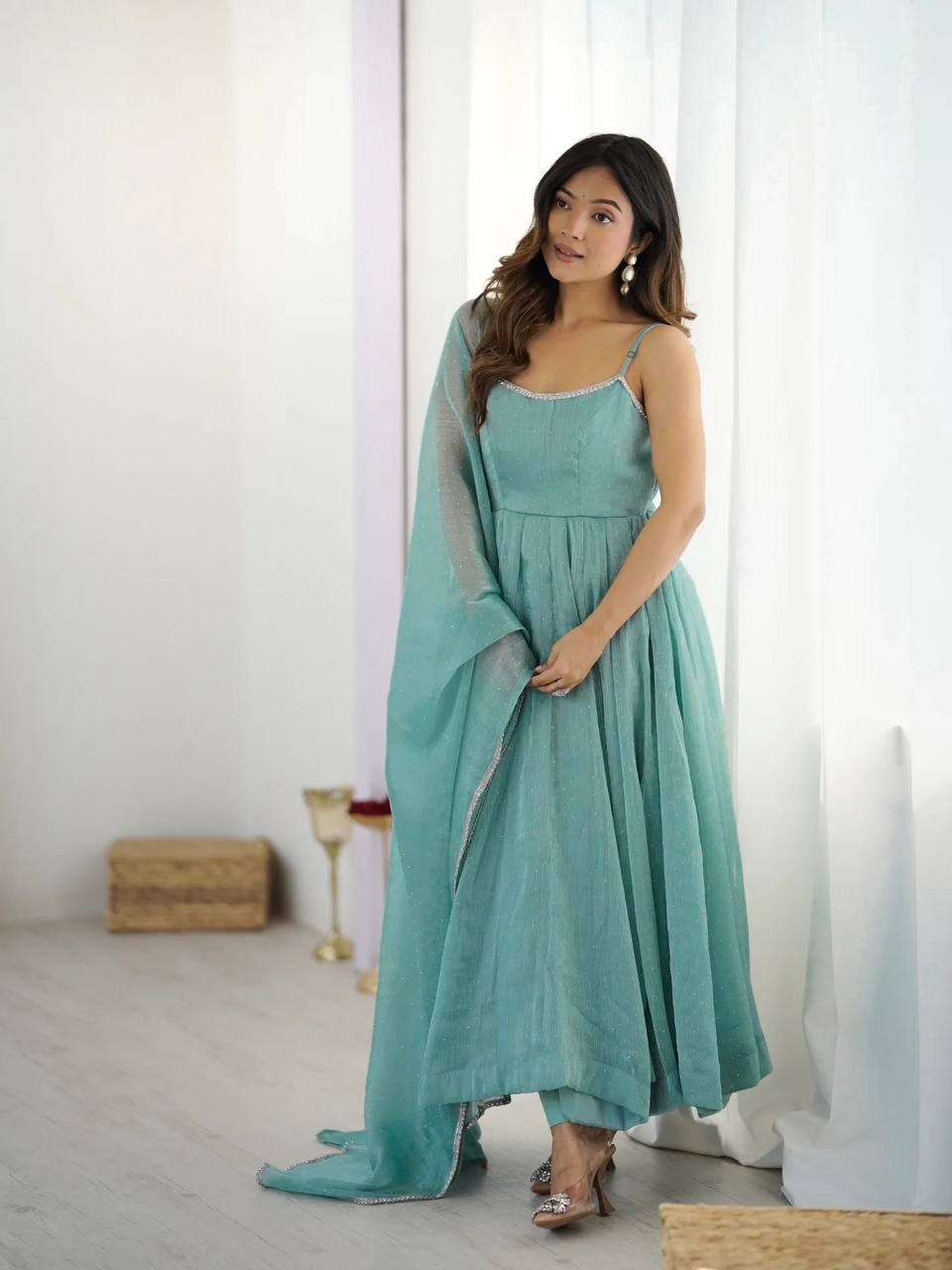 PURE ROMANSILK CHANDERI FABRIC FULLY FLAIR ANARKAL