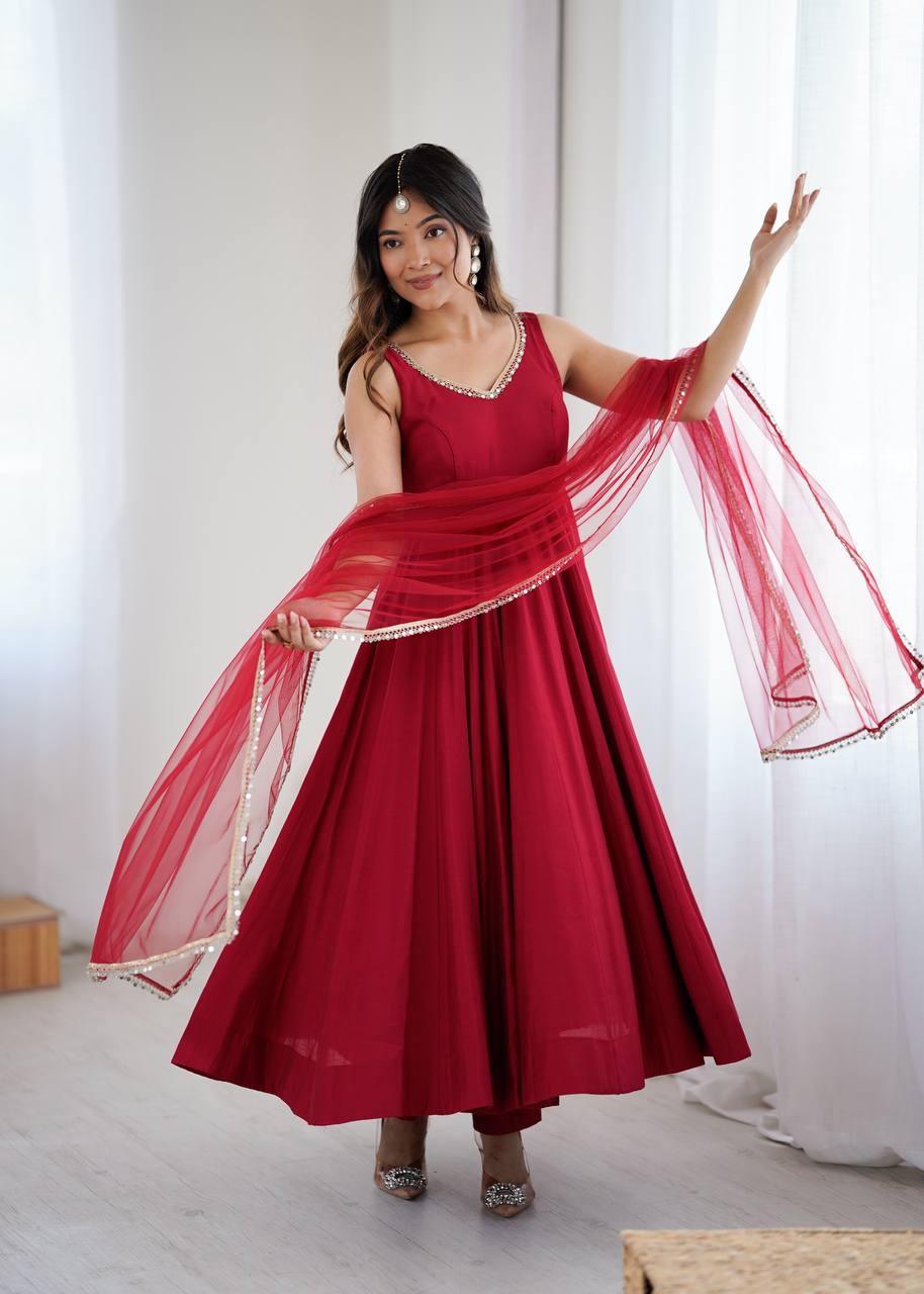 ROMANSILK CHANDERI FABRIC FULLY FLAIR ANARKAL