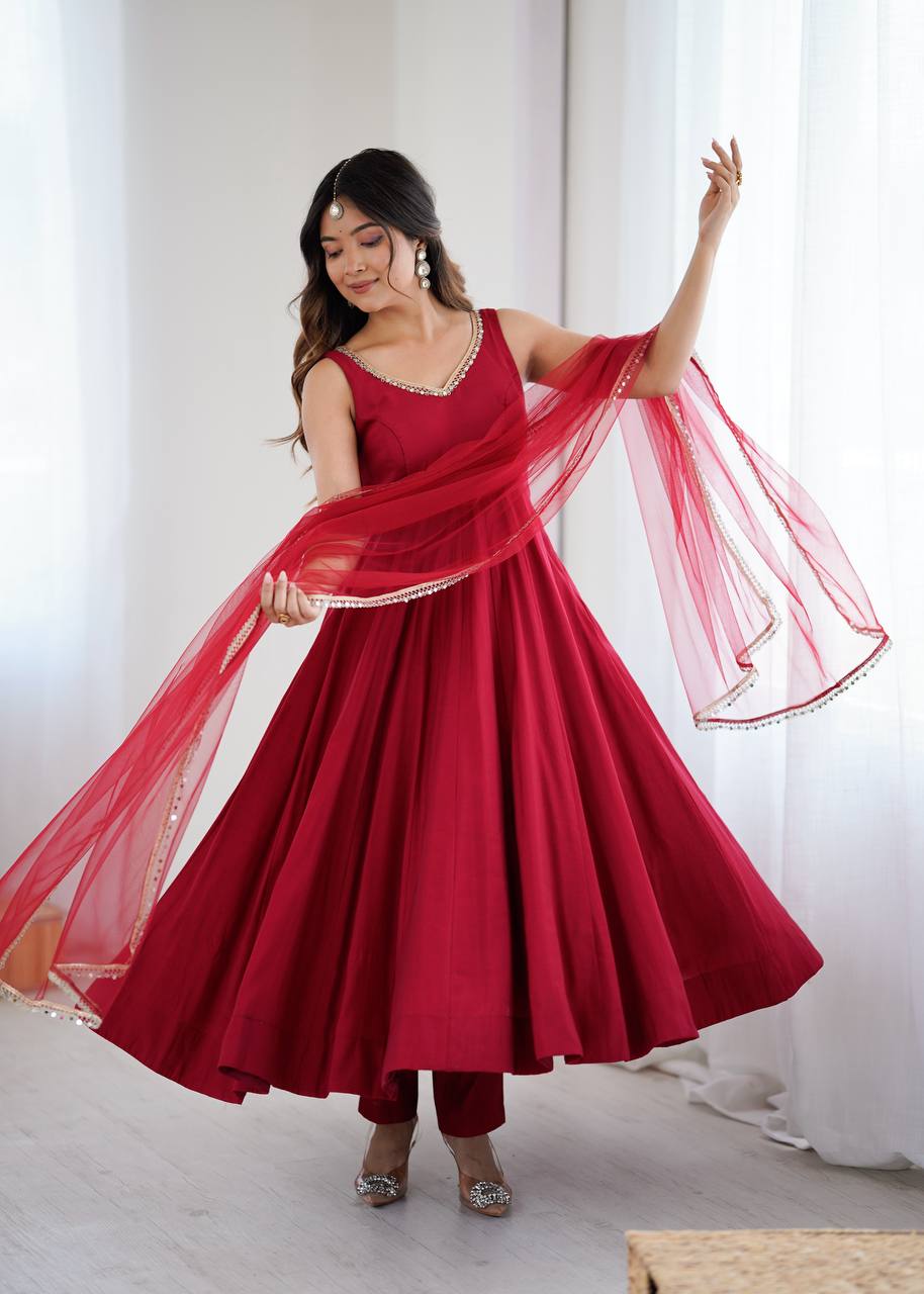 ROMANSILK CHANDERI FABRIC FULLY FLAIR ANARKAL