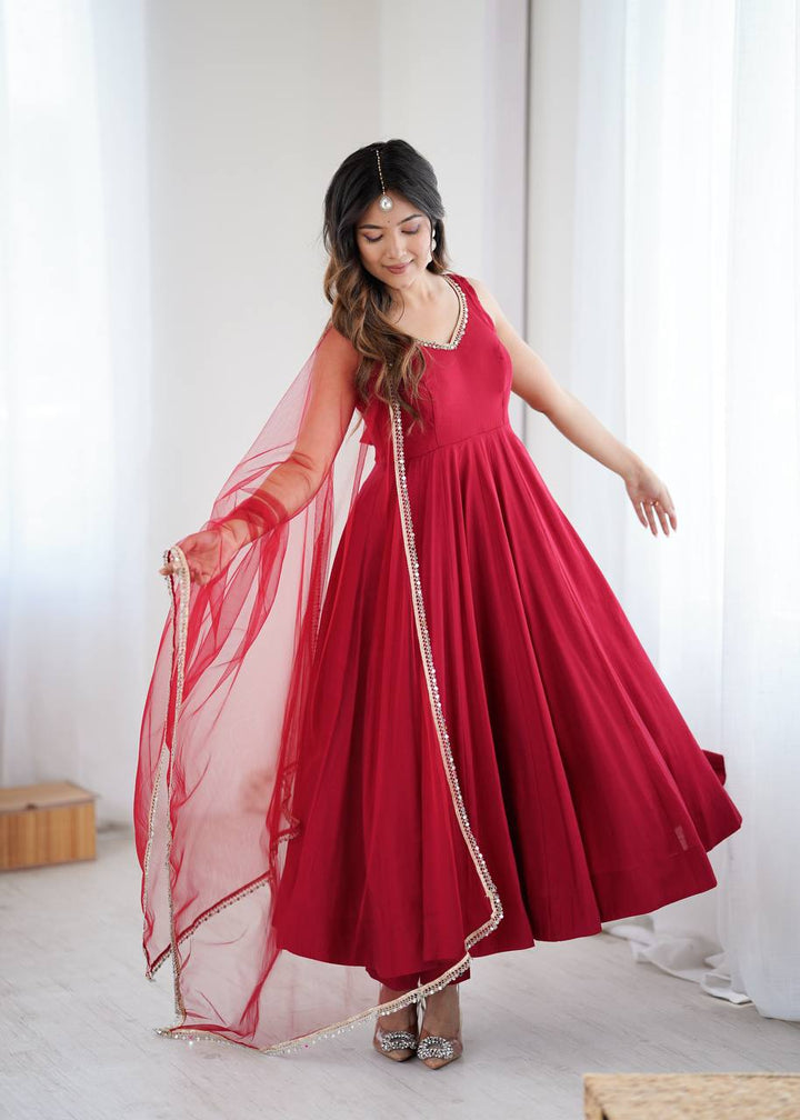 ROMANSILK CHANDERI FABRIC FULLY FLAIR ANARKAL