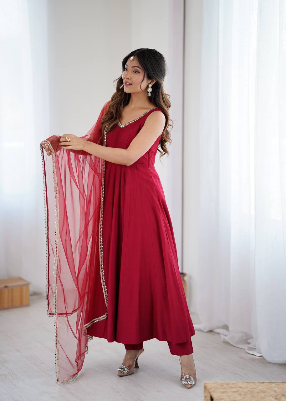 ROMANSILK CHANDERI FABRIC FULLY FLAIR ANARKAL