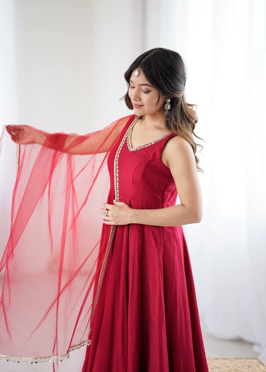 ROMANSILK CHANDERI FABRIC FULLY FLAIR ANARKAL