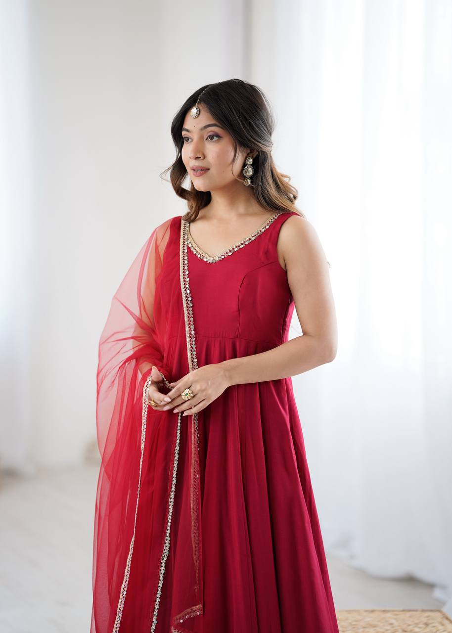 ROMANSILK CHANDERI FABRIC FULLY FLAIR ANARKAL