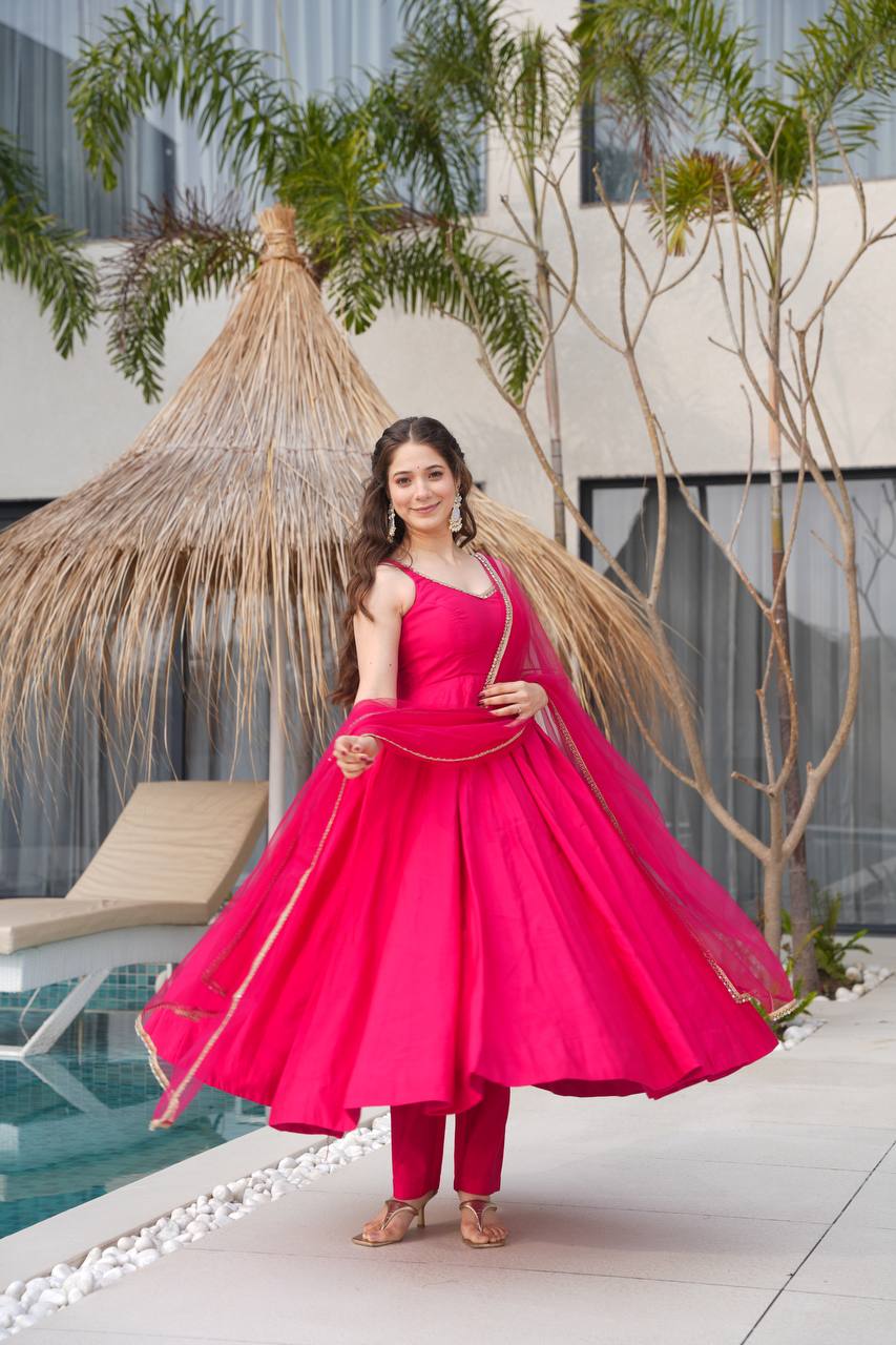 ROMANSILK CHANDERI FABRIC FULLY FLAIR ANARKAL