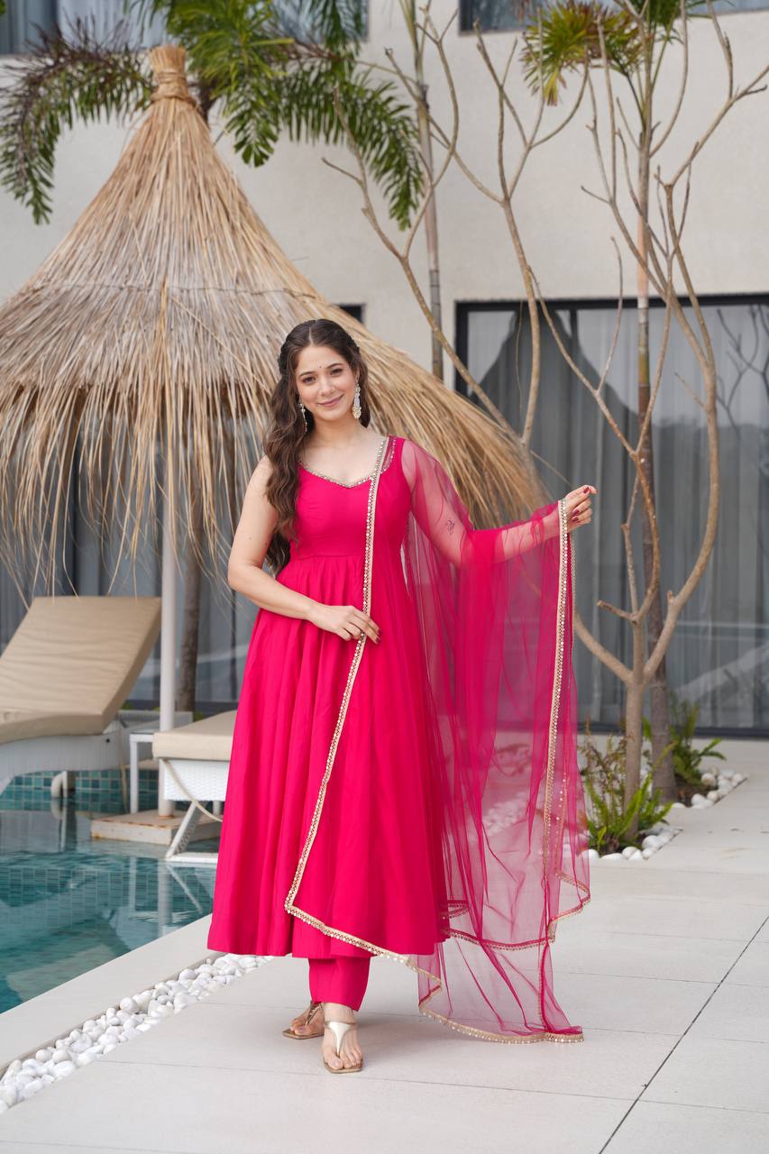 ROMANSILK CHANDERI FABRIC FULLY FLAIR ANARKAL