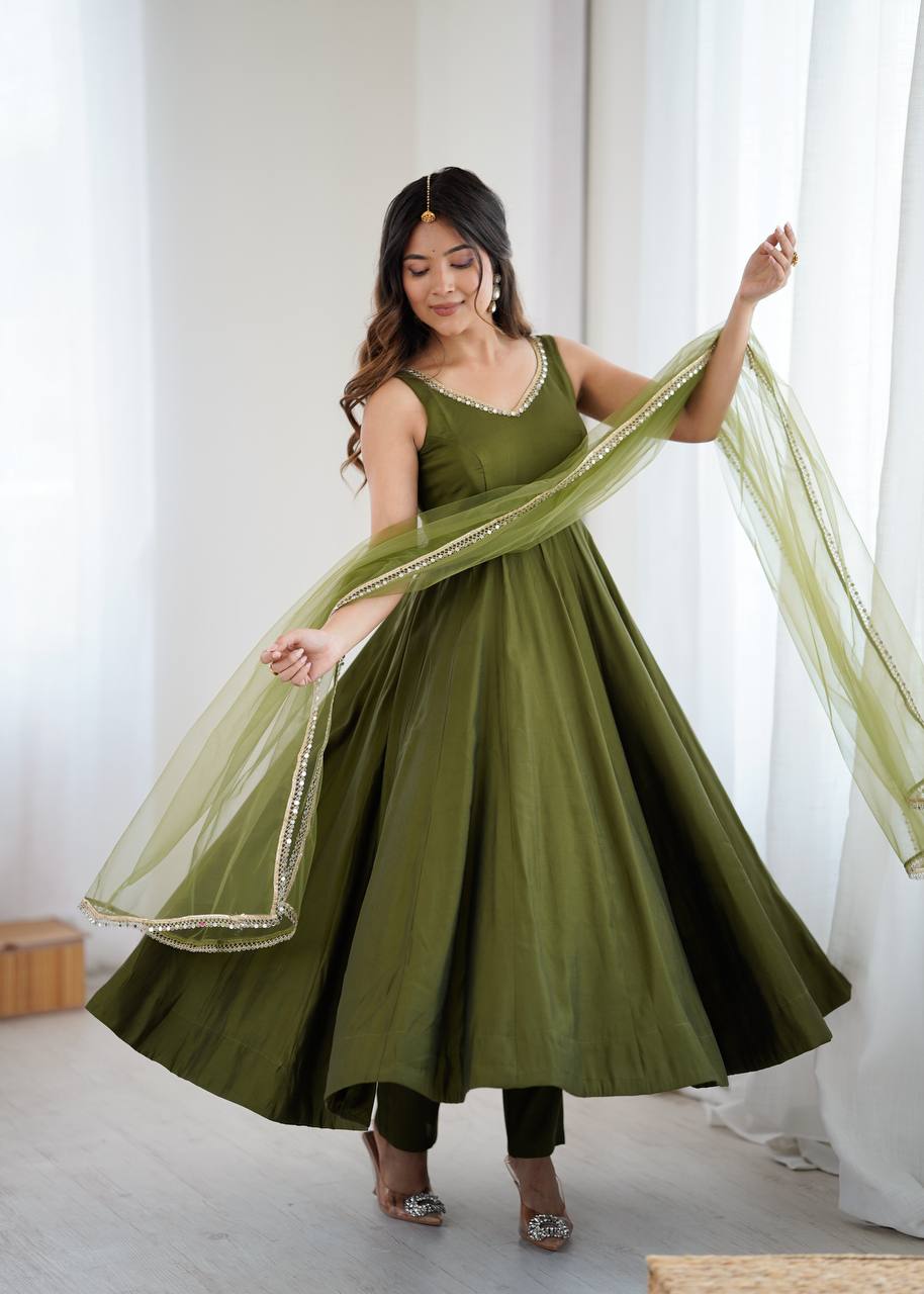 ROMANSILK CHANDERI FABRIC FULLY FLAIR ANARKAL