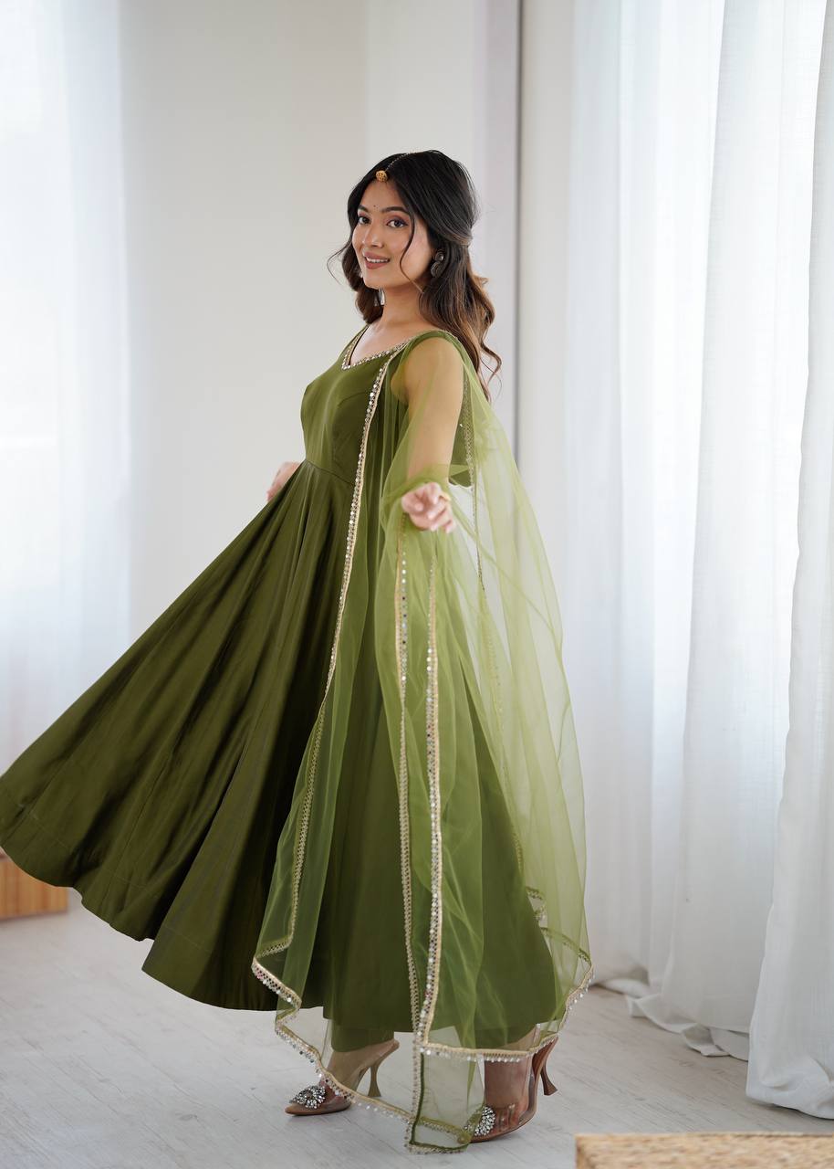 ROMANSILK CHANDERI FABRIC FULLY FLAIR ANARKAL