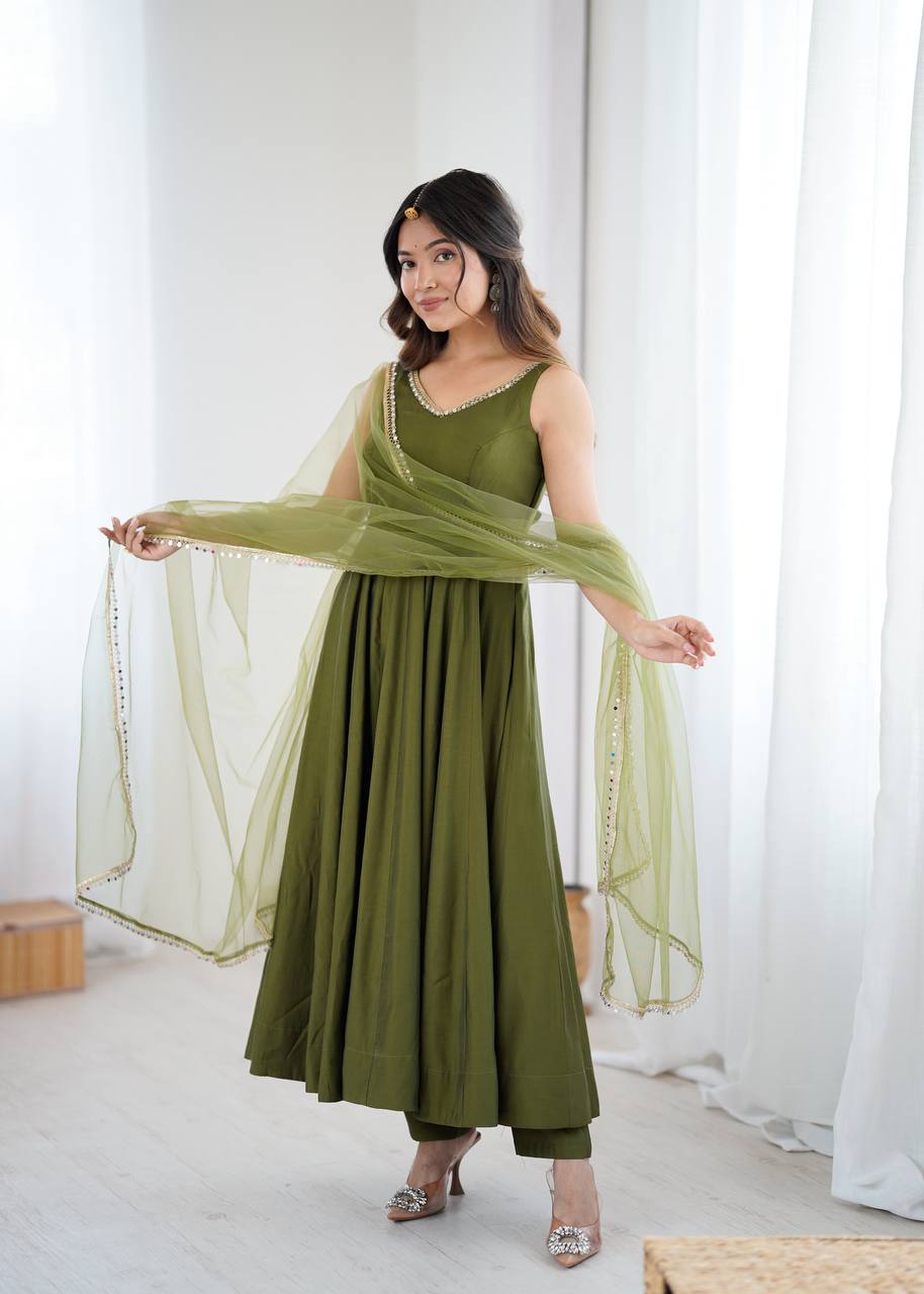 ROMANSILK CHANDERI FABRIC FULLY FLAIR ANARKAL