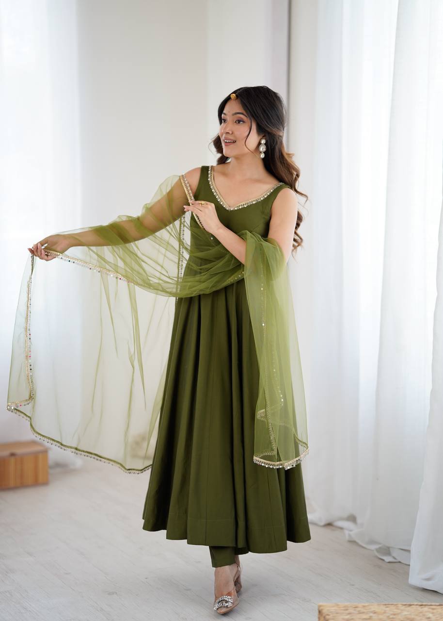 ROMANSILK CHANDERI FABRIC FULLY FLAIR ANARKAL