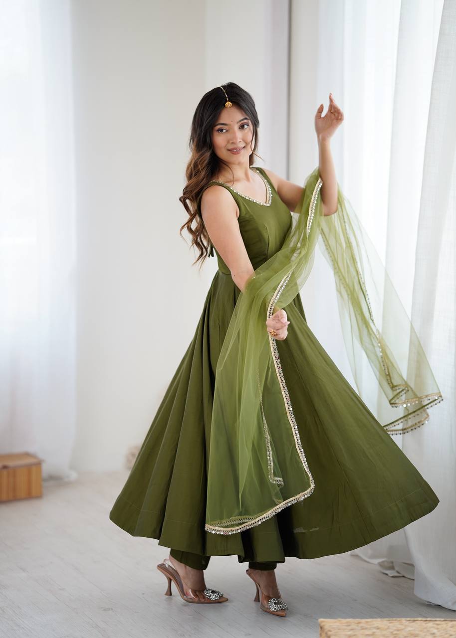 ROMANSILK CHANDERI FABRIC FULLY FLAIR ANARKAL