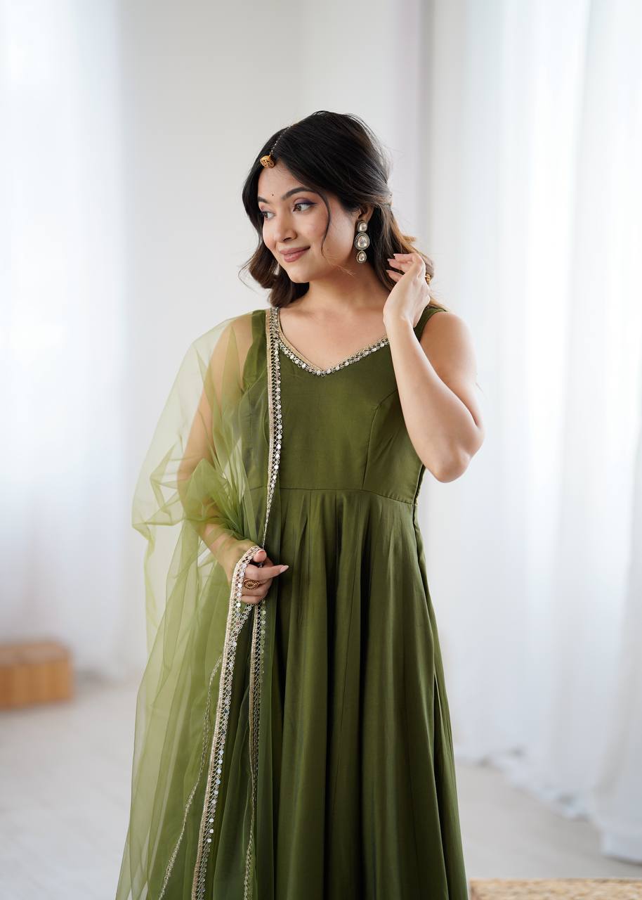 ROMANSILK CHANDERI FABRIC FULLY FLAIR ANARKAL