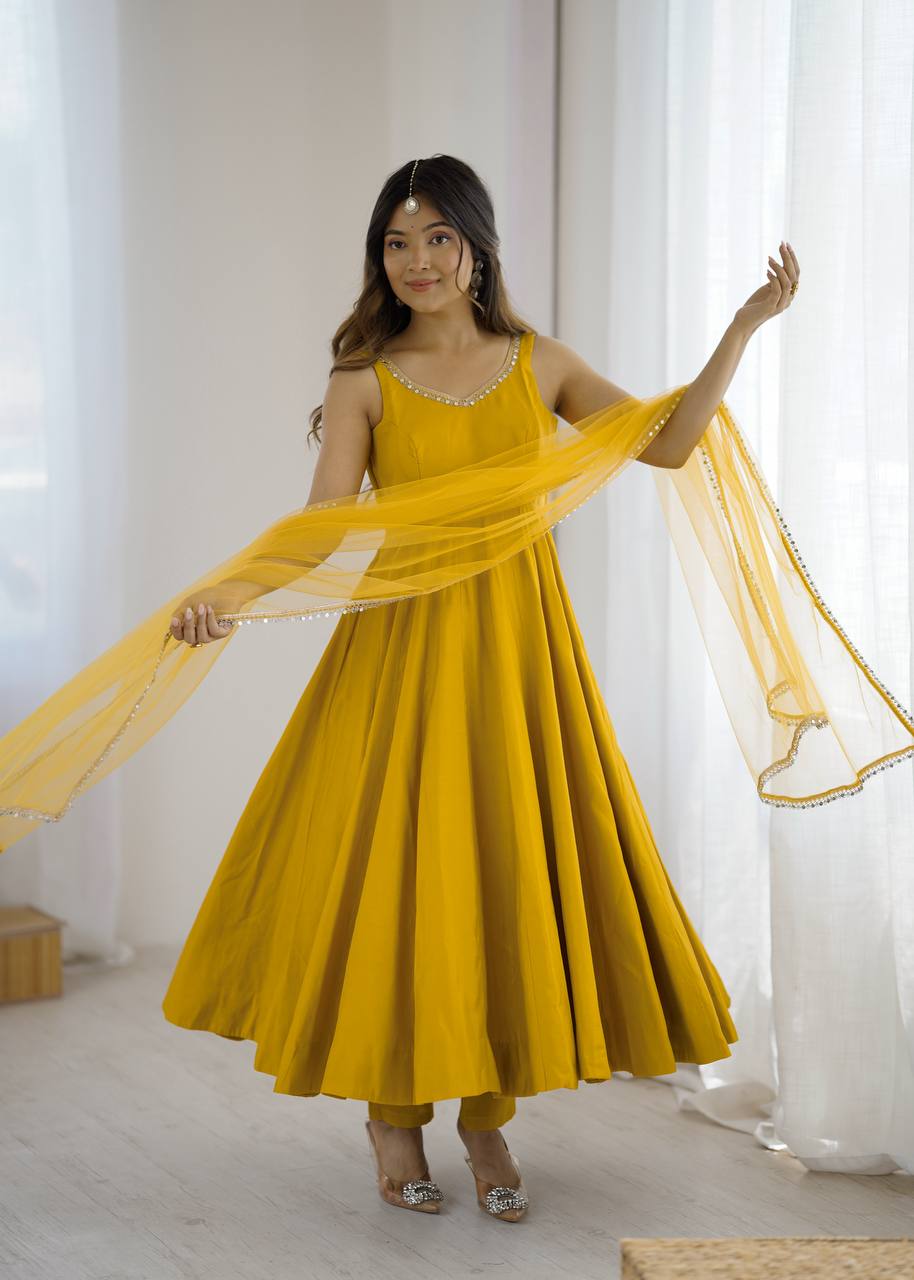 ROMANSILK CHANDERI FABRIC FULLY FLAIR ANARKAL
