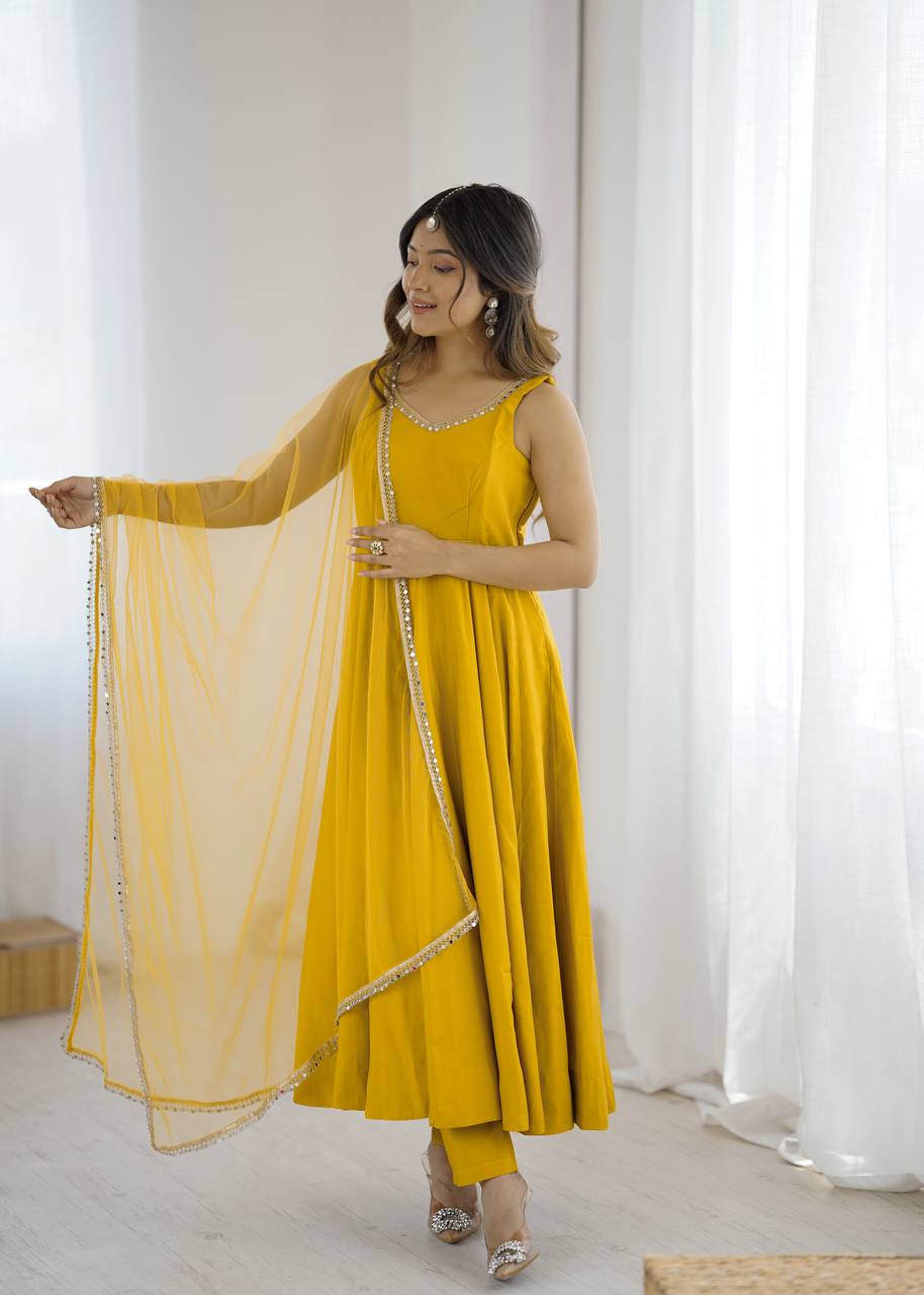 ROMANSILK CHANDERI FABRIC FULLY FLAIR ANARKAL