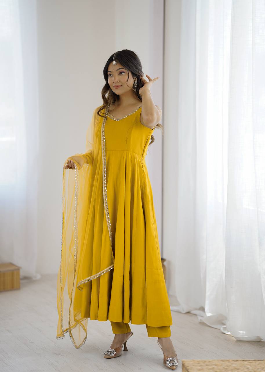 ROMANSILK CHANDERI FABRIC FULLY FLAIR ANARKAL