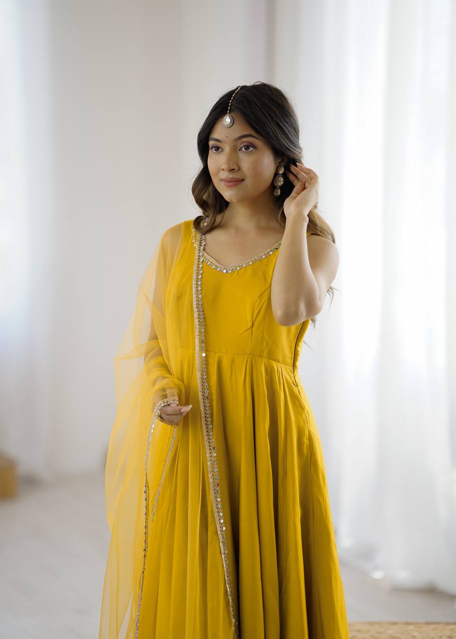 ROMANSILK CHANDERI FABRIC FULLY FLAIR ANARKAL