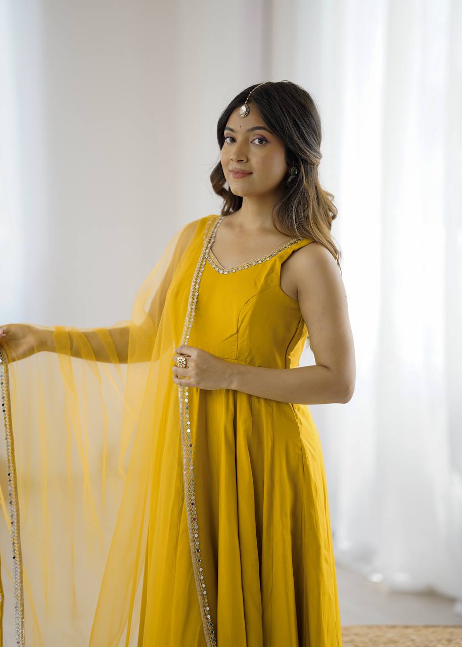 ROMANSILK CHANDERI FABRIC FULLY FLAIR ANARKAL