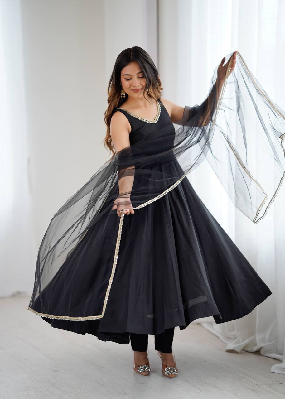 ROMANSILK CHANDERI FABRIC FULLY FLAIR ANARKAL