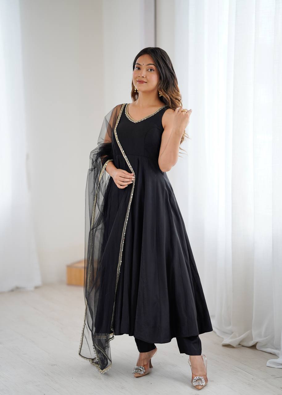 ROMANSILK CHANDERI FABRIC FULLY FLAIR ANARKAL