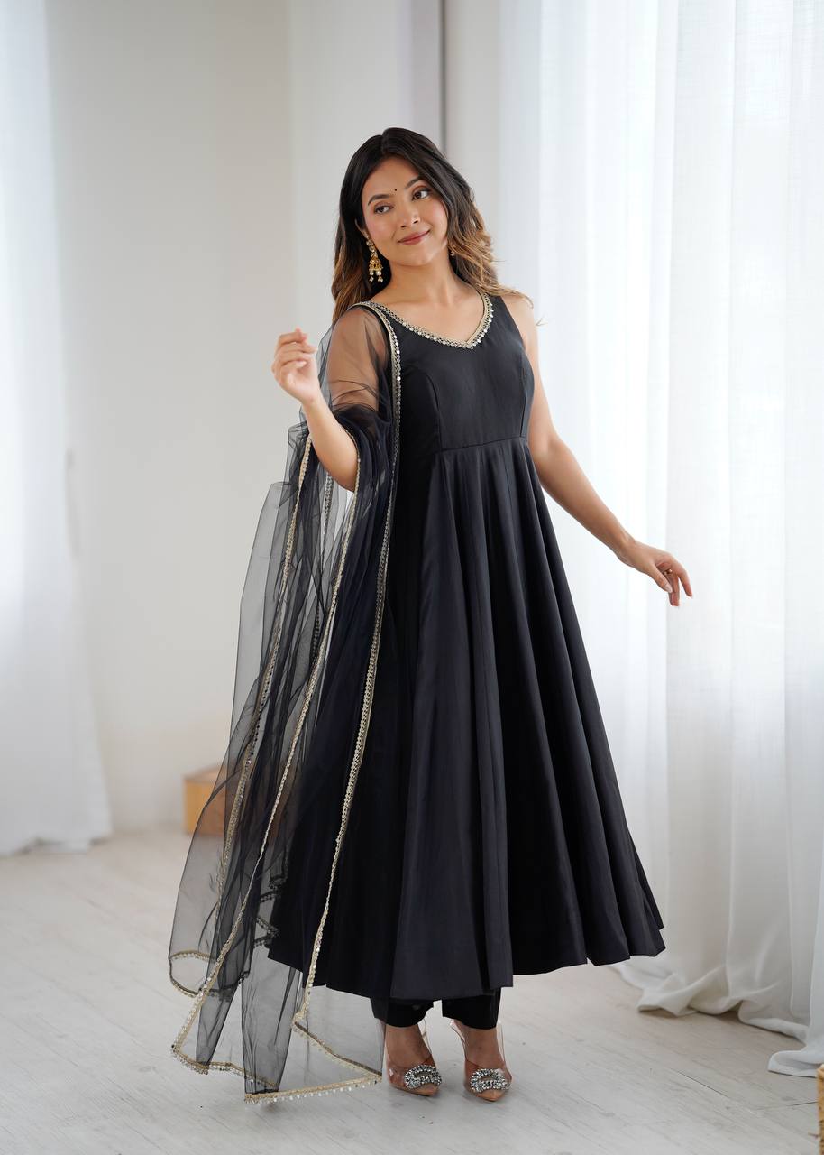 ROMANSILK CHANDERI FABRIC FULLY FLAIR ANARKAL