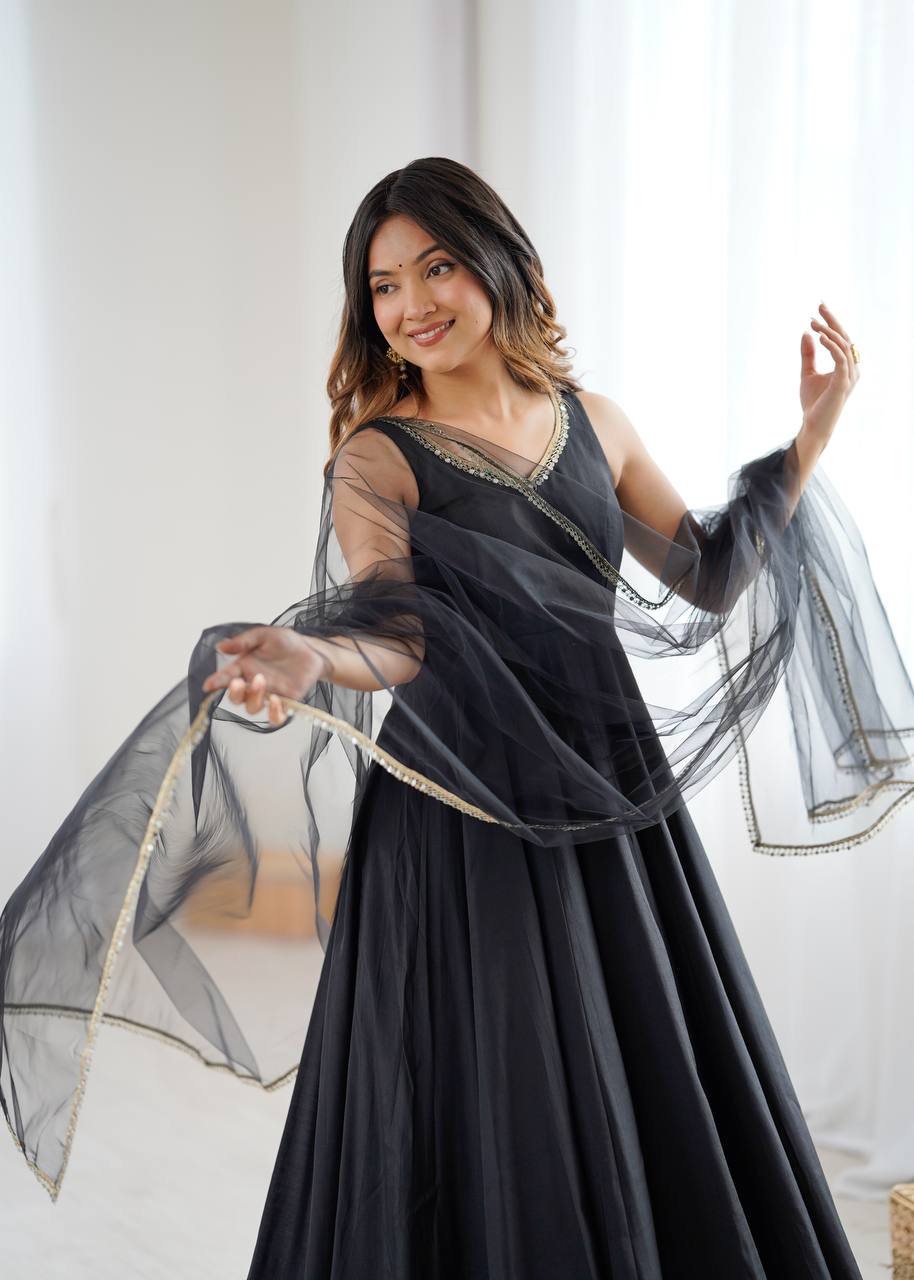 ROMANSILK CHANDERI FABRIC FULLY FLAIR ANARKAL