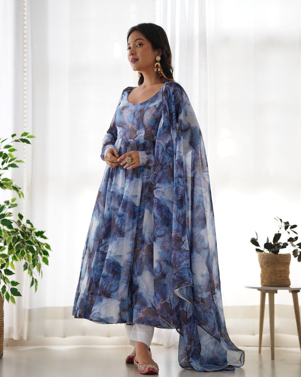 PURE SOFT ORGANJA SILK MARBLE PRINT FABRIC FULLY FLAIR KALI
