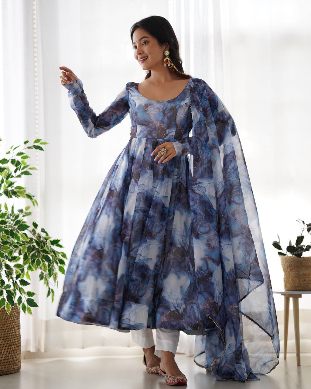 PURE SOFT ORGANJA SILK MARBLE PRINT FABRIC FULLY FLAIR KALI