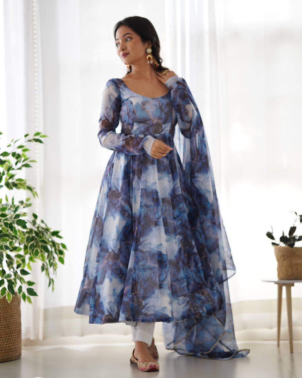 PURE SOFT ORGANJA SILK MARBLE PRINT FABRIC FULLY FLAIR KALI