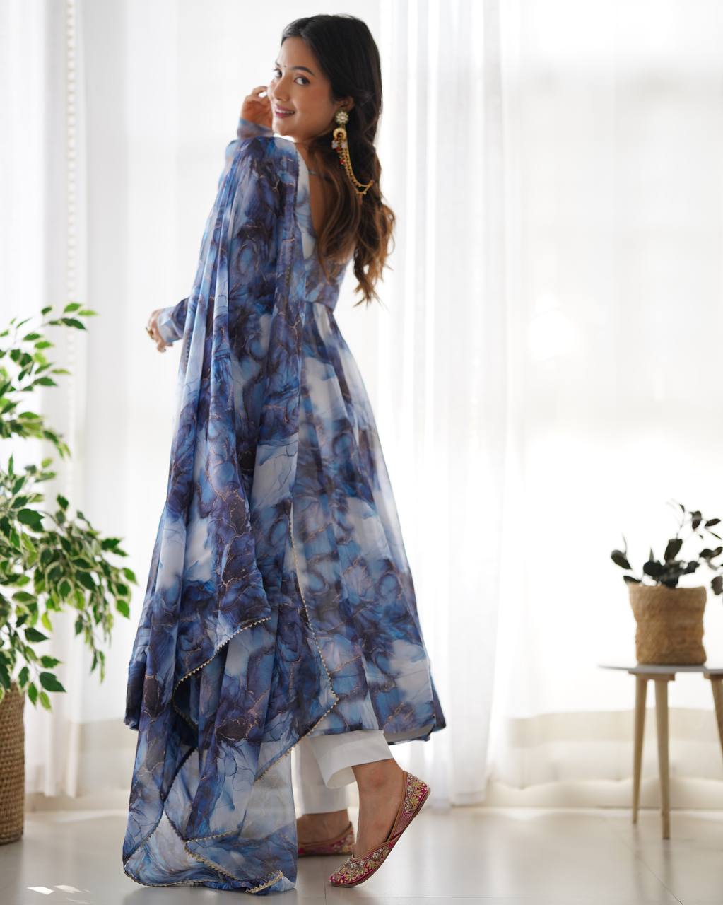 PURE SOFT ORGANJA SILK MARBLE PRINT FABRIC FULLY FLAIR KALI