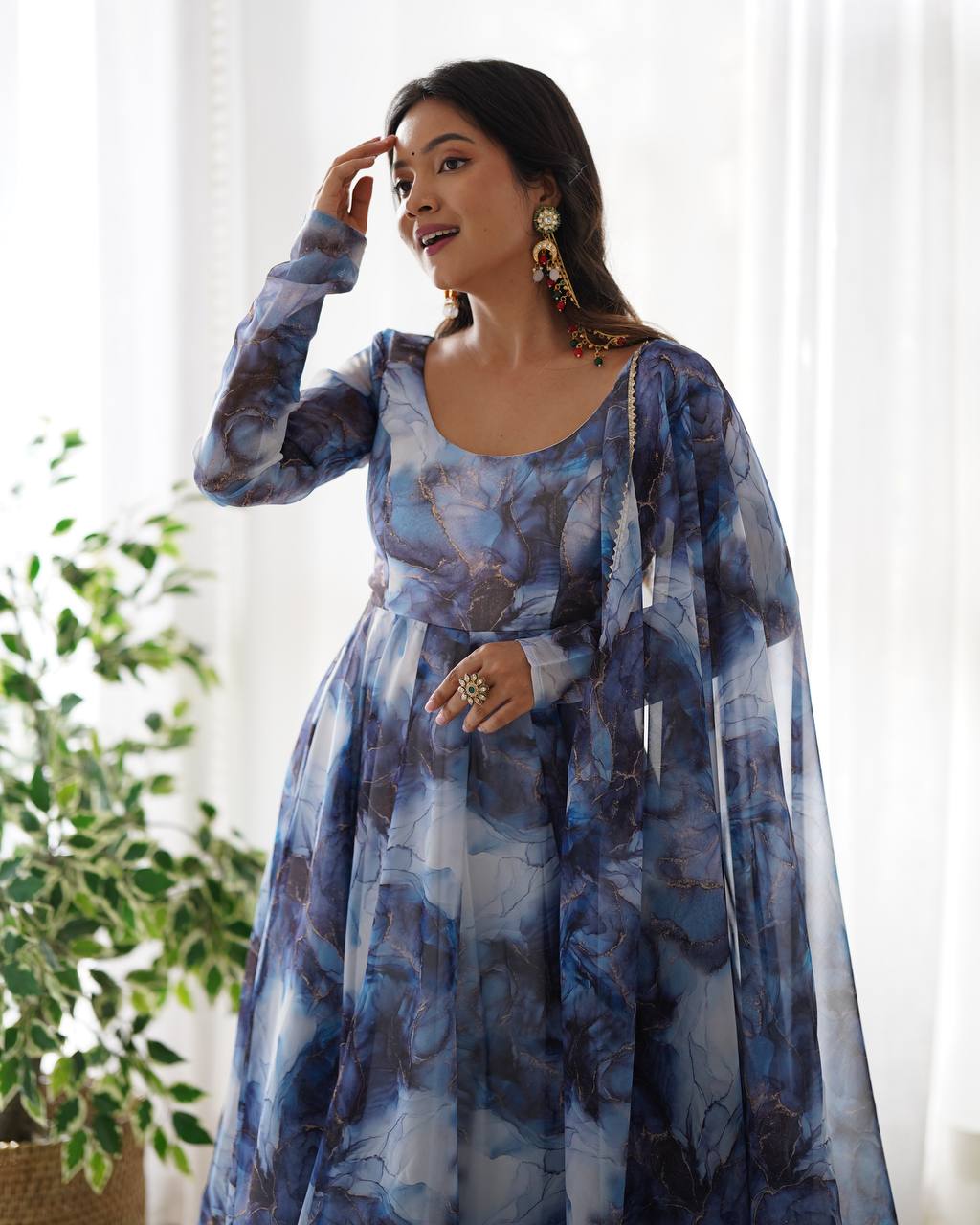 PURE SOFT ORGANJA SILK MARBLE PRINT FABRIC FULLY FLAIR KALI