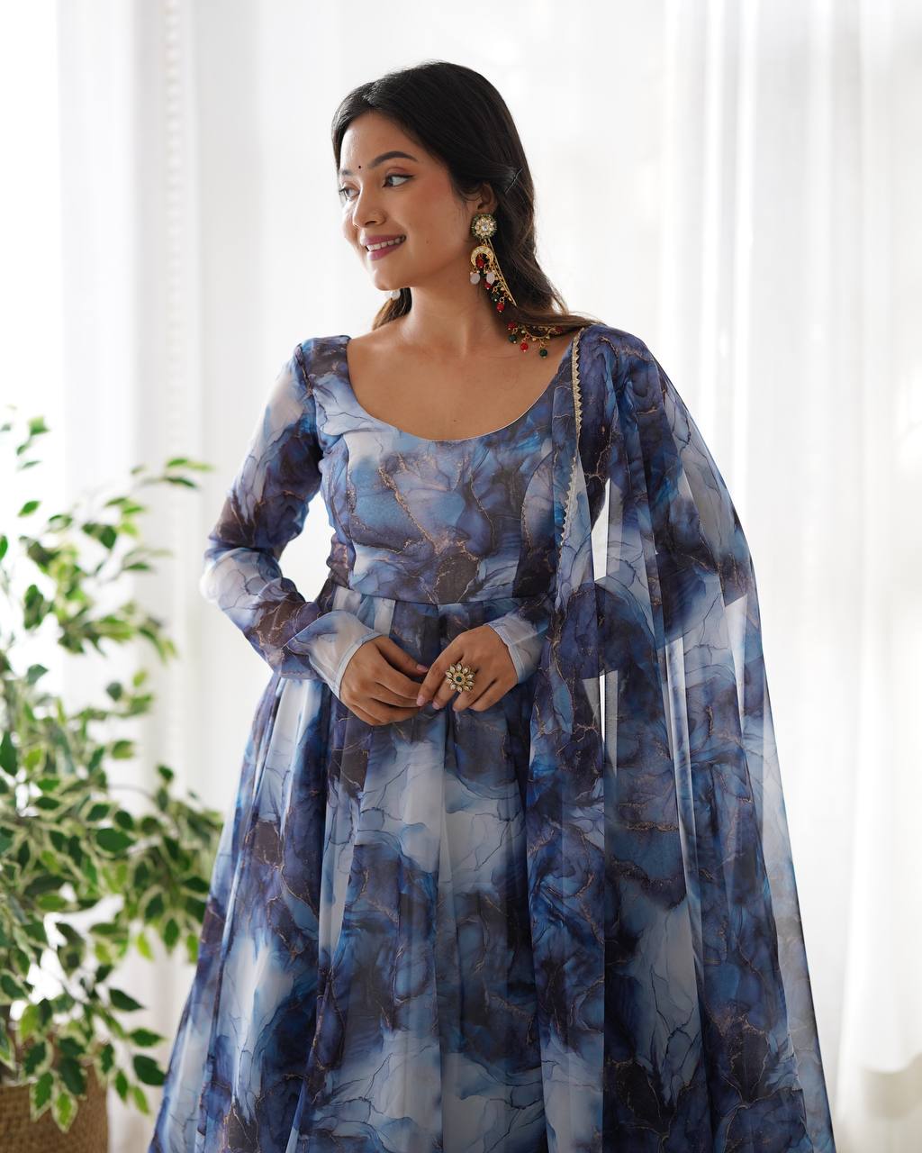 PURE SOFT ORGANJA SILK MARBLE PRINT FABRIC FULLY FLAIR KALI