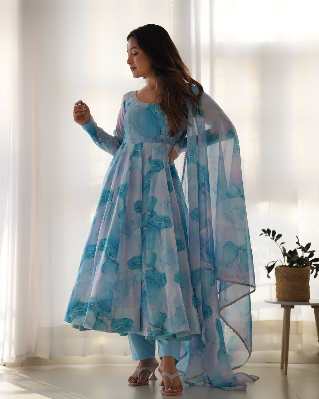 PURE SOFT ORGANJA SILK MARBLE PRINT FABRIC FULLY FLAIR KALI