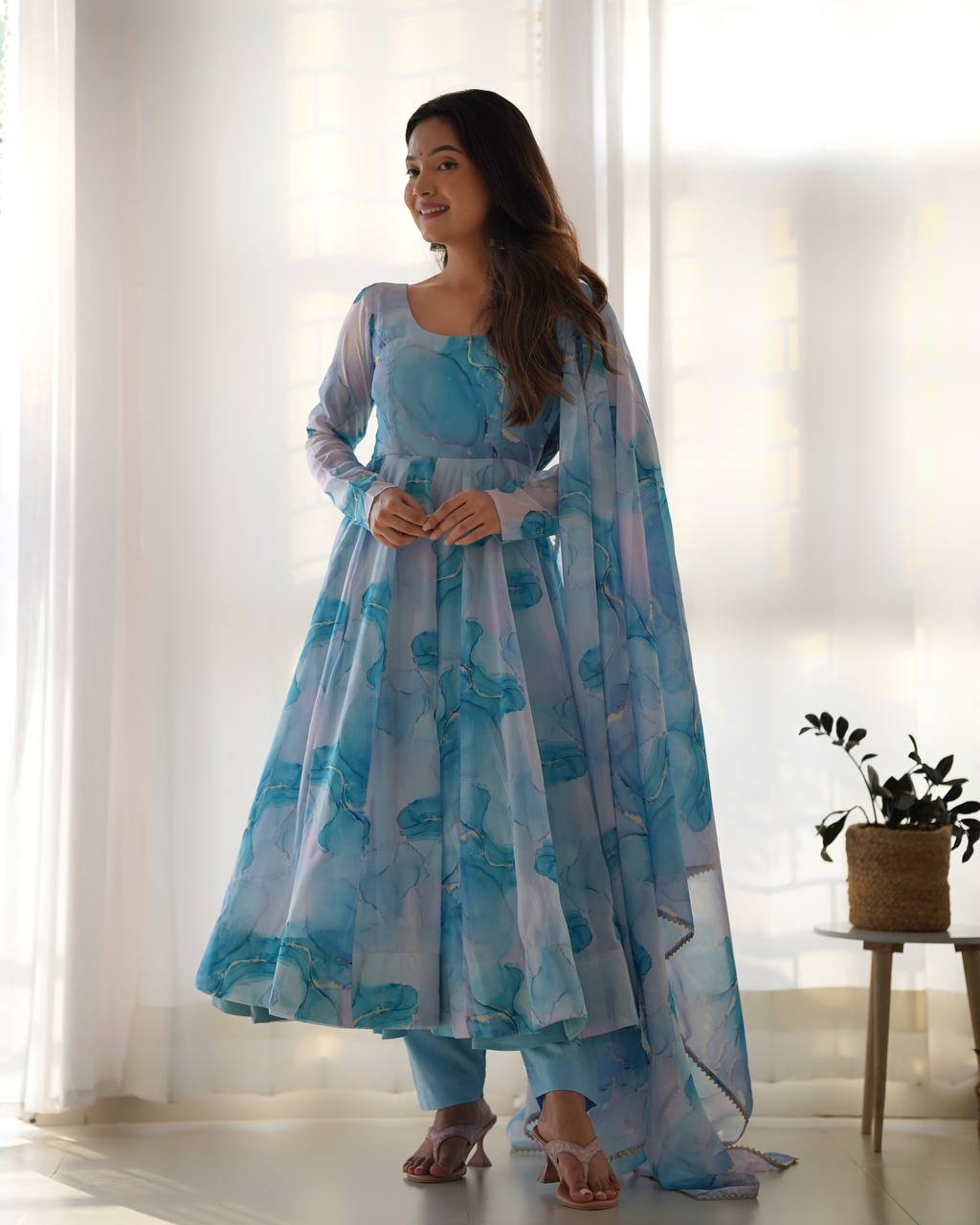PURE SOFT ORGANJA SILK MARBLE PRINT FABRIC FULLY FLAIR KALI