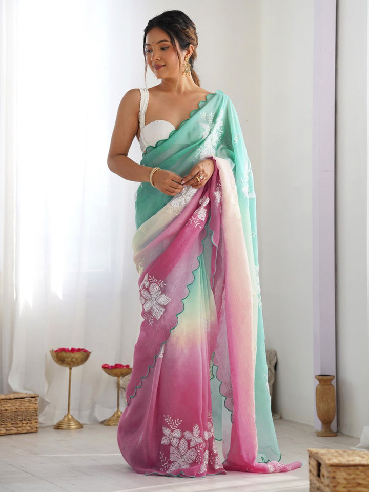 LOVELY COLORS SAREES WITH AMBRDRY WORK