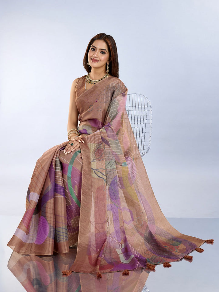 Brown Abstract Printed Saree