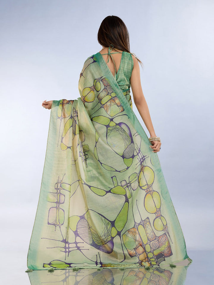 Light Green Abstract Printed Saree