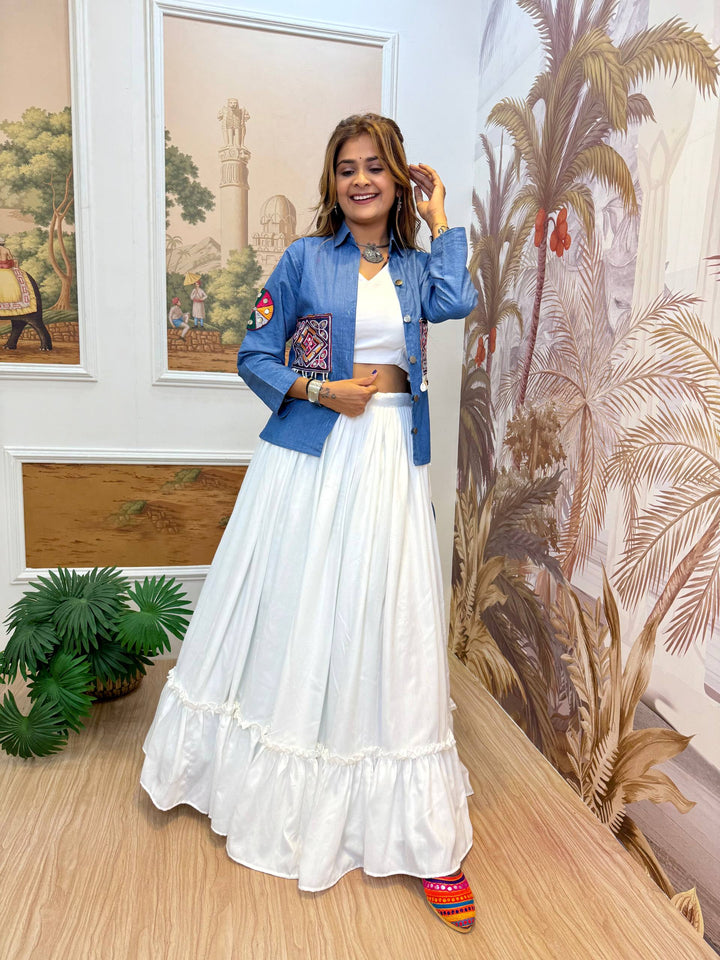 NAVRATRI SPECEAL DENIM KOTI SET WITH GAMTHI T0UCH