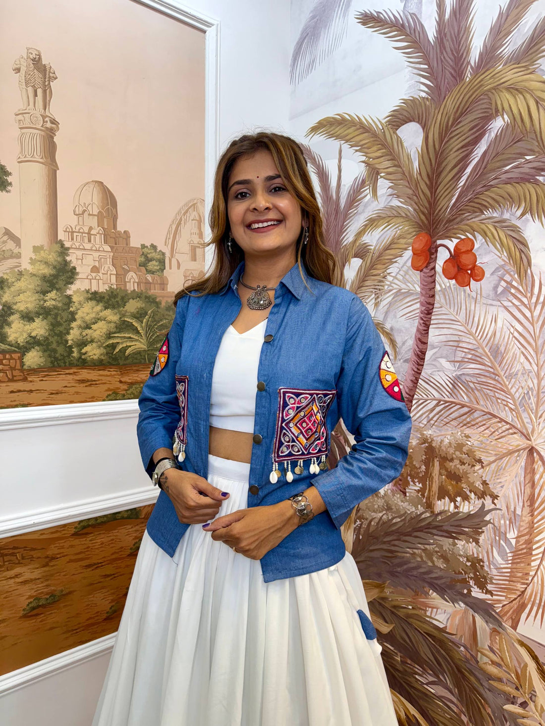 NAVRATRI SPECEAL DENIM KOTI SET WITH GAMTHI T0UCH