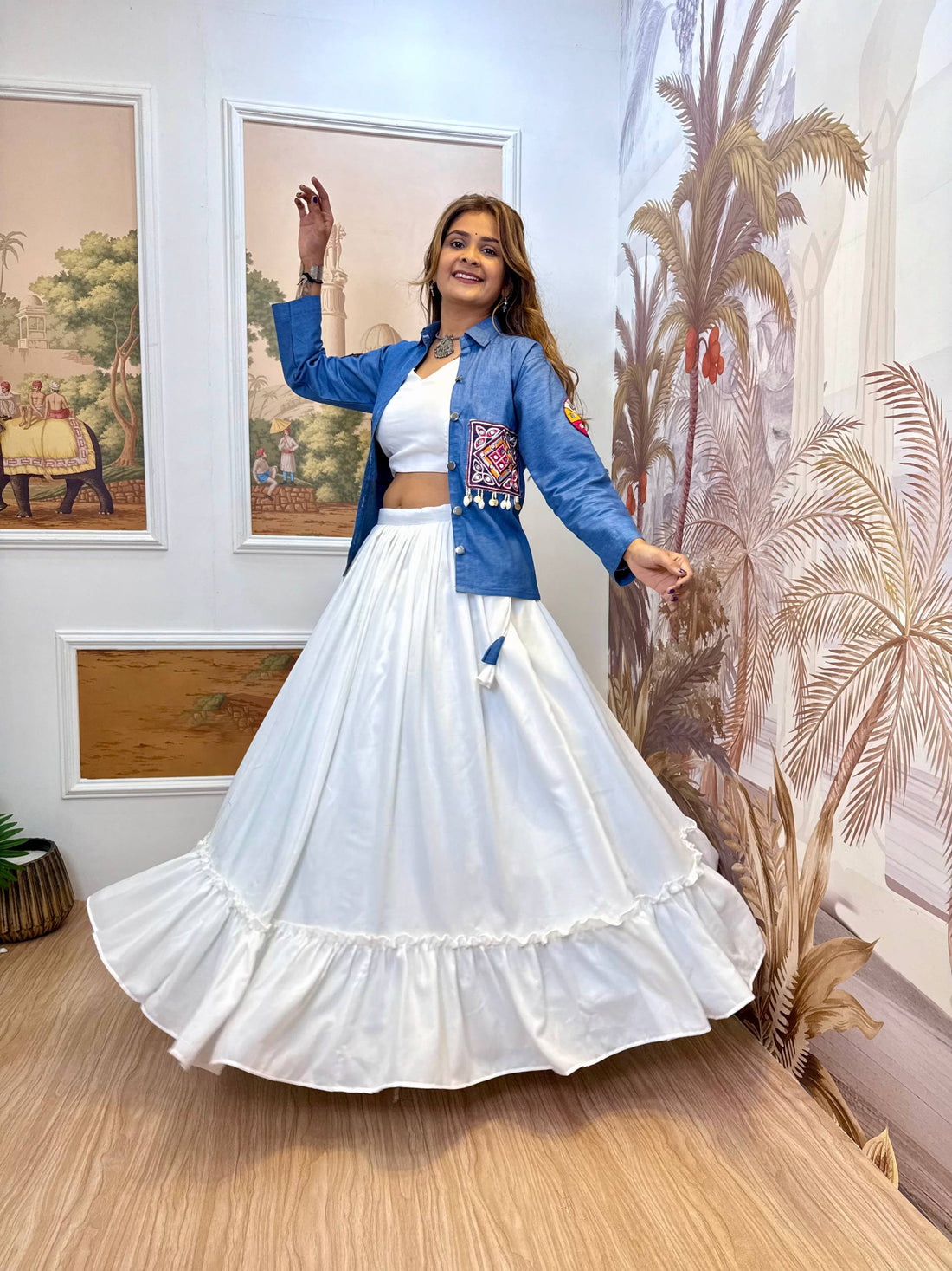 NAVRATRI SPECEAL DENIM KOTI SET WITH GAMTHI T0UCH