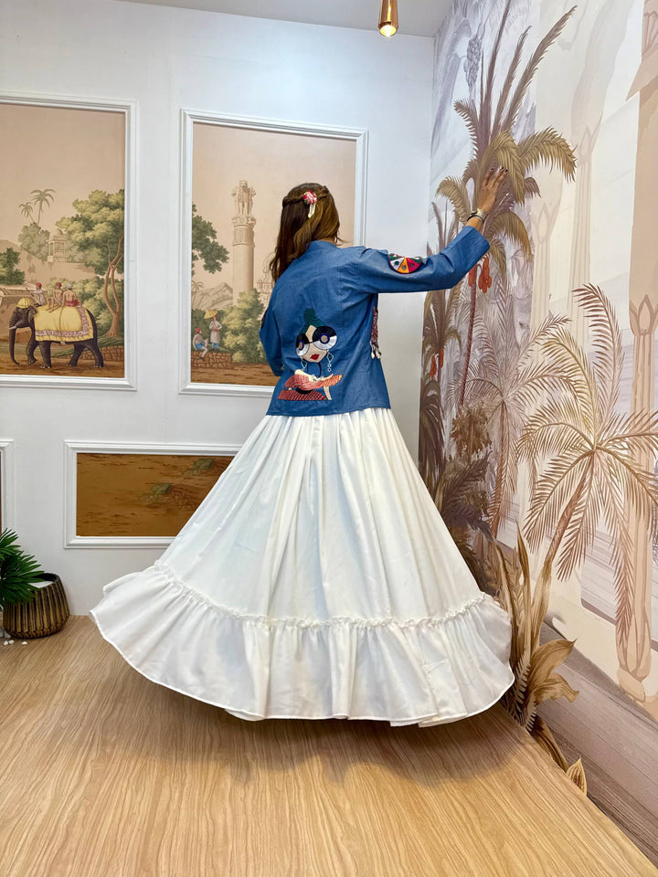 NAVRATRI SPECEAL DENIM KOTI SET WITH GAMTHI T0UCH